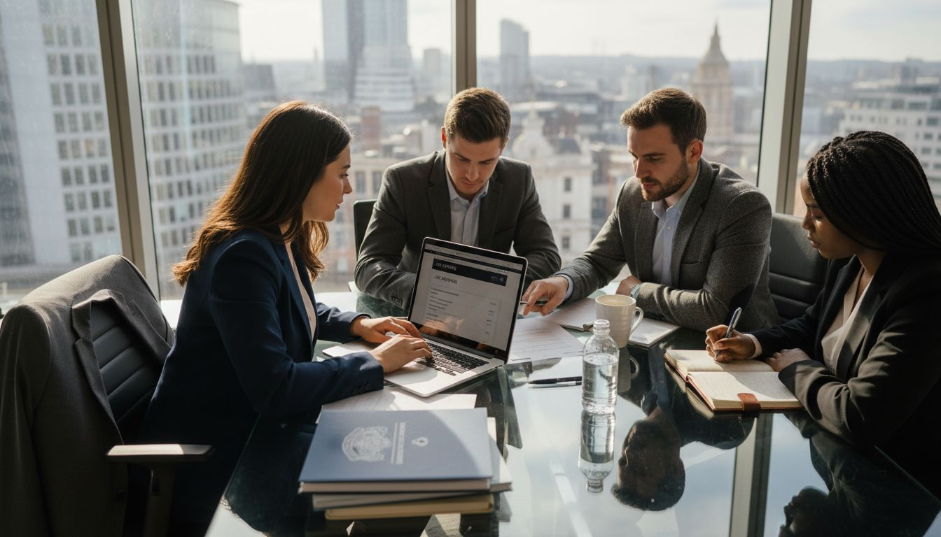 UK graduates networking in city office