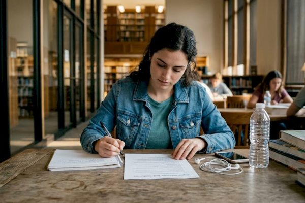 Student prepares for English placement test